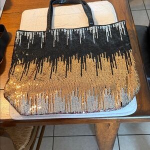 Sondra Roberts Black and Gold Sequin Tote